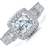 حلقه طلای زنانه با نگین الماس تراش پرنس و برلیان مدل vzg1072