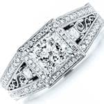 حلقه ازدواج زنانه با نگین الماس تراش پرنس و برلیان مدل vzg1059