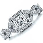 حلقه طلای زنانه با نگین الماس تراش پرنس و برلیان مدل vzg1069