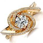 حلقه ازدواج زنانه با نگین الماس تراش برلیان تخمه و طلای زرد مدل vzg1002