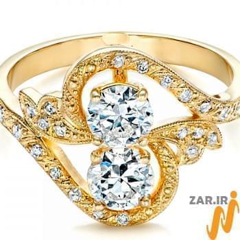 حلقه ازدواج طلای زنانه با نگین الماس تراش برلیان طرح قلب