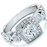 حلقه ازدواج زنانه با نگین الماس تراش برلیان و طلای سفید مدل vzg1006