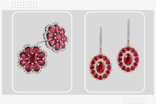خرید و قیمت گوشواره یاقوت قرمز زنانه طلا و جواهر الماس - سایت زر
