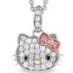 آویز کیتی طلای سفید با نگین الماس تراش برلیان و یاقوت قرمز مدل: RDC1019