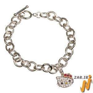 دستبند کیتی طلای سفید با نگین الماس تراش برلیان و یاقوت قرمز مدل: BDC1016