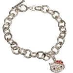 دستبند کیتی طلای سفید با نگین الماس تراش برلیان و یاقوت قرمز مدل: BDC1016