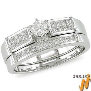 حلقه زنانه طلا سفید با نگین الماس مدل : RWDF1005