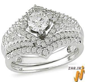 حلقه زنانه طلا سفید با نگین الماس مدل : RWDF1007