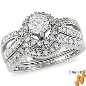 حلقه زنانه طلا سفید با نگین الماس مدل : RWDF1008