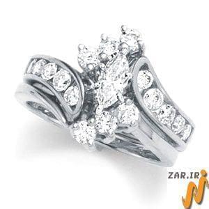 حلقه زنانه طلا سفید با نگین الماس مدل :RWDF1017