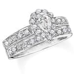 حلقه زنانه طلا سفید با نگین الماس تراش اشک و برلیان مدل :RWDF1019