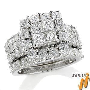 حلقه زنانه طلا سفید با نگین الماس تراش پرنس و برلیان مدل :RWDF1023