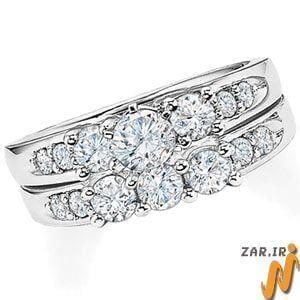 حلقه زنانه طلا سفید با نگین الماس مدل RWDF1048