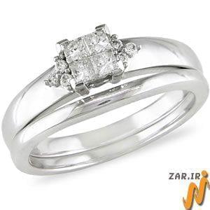 حلقه زنانه طلا سفید با نگین الماس : مدل RwDF1052