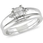 حلقه زنانه طلا سفید با نگین الماس : مدل RwDF1052