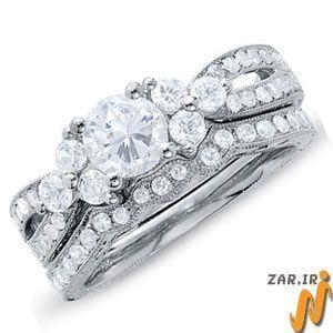 حلقه زنانه طلا سفید با نگین الماس : مدل RwDF1058