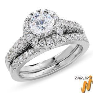 حلقه زنانه طلا سفید با نگین الماس : مدل RwDF1059
