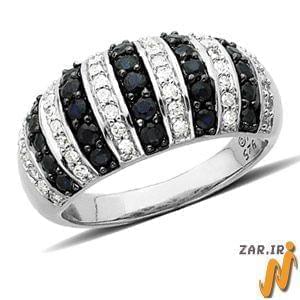 انگشتر طلا سفید با نگین الماس تراش برلیان سیاه و سفید مدل : rsf1005