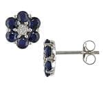 گوشواره طلا سفید با نگین یاقوت کبود و الماس تراش برلیان  مدل : EDF1017