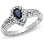 انگشتر طلا سفید با نگین یاقوت کبود و الماس تراش برلیان مدل : rsf1018