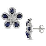 گوشواره طلا سفید با نگین یاقوت کبود و الماس تراش برلیان مدل : EDF1018