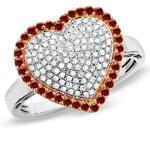 انگشتر طلا سفید قلب با نگین الماس و یاقوت قرمز مدل : rsf1032