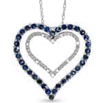 آویز طلا سفید با نگین یاقوت کبود و الماس تراش برلیان طرح قلب مدل: pdfe1019