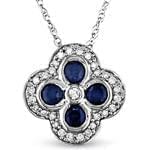 آویز طلا سفید با نگین یاقوت کبود و الماس تراش برلیان مدل: pdfe1021