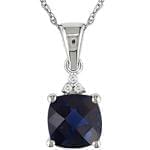 آویز طلا سفید با نگین یاقوت کبود و الماس تراش برلیان مدل: pdfe1022