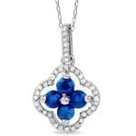 آویز طلا سفید با نگین یاقوت کبود و الماس تراش برلیان مدل: pdfe1024