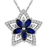 آویز طلا سفید با نگین یاقوت کبود و الماس تراش برلیان مدل: pdfe1029