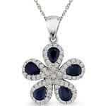 آویز طلا سفید با نگین یاقوت کبود و الماس تراش برلیان مدل: pdfe1030