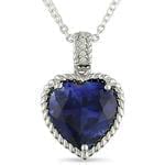 آویز طلا سفید با نگین یاقوت کبود و الماس طرح قلب مدل: pdfe1039