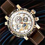 ساعت طلای زرد و بند چرم قهوه ای