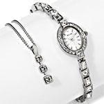 ساعت طلای سفید و آویز ست با نگین الماس