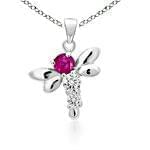 آویز طلای سفید با نگین الماس و یاقوت:مدل ewe1096