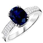 انگشتر طلای سفید با نگین یاقوت کبود و الماس تراش برلیان مدل : rgf1119