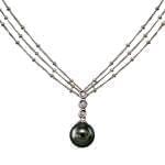 گردنبند طلای سفید با نگین الماس و مروارید مدل ngf1015