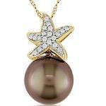 آویز طلای زرد با نگین مروارید و برلیان طرح ستاره مدل: pdf1080