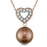 آویز طلای رزگلد با نگین مروارید و برلیان طرح قلب مدل: pdf1086