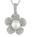 آویز طلای سفید با نگین مروارید و برلیان طرح گل مدل: pdf1089