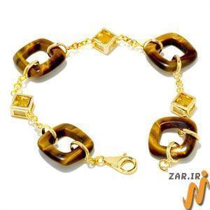 دستبند طلا زرد با نگین چشم ببر مدل:pdf1022