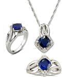 نیم ست طلای سفید با نگین یاقوت کبود و الماس تراش برلیان مدل: hsdf1044