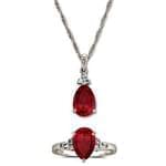 نیم ست طلای سفید با نگین یاقوت قرمز و الماس تراش برلیان مدل: hsdf1045