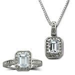 نیم ست طلای سفید  با نگین آکوامارین و الماس مدل: hsdf1049