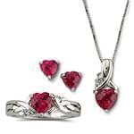 نیم ست زنانه طلای سفید با نگین یاقوت قرمز و برلیان طرح قلب مدل: sdf1035 