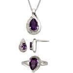 ست کامل طلا سفید با نگین آمتیس و الماس تراش برلیان مدل: sdf1036 