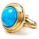 دکمه سر دست طلا زرد با نگین فیروزه  مدل :cdm1001