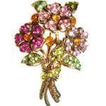 سنجاق سینه طلای زرد با نگین توپاز، سیترین و زبرجد طرح دسته گل مدل: bdf1025