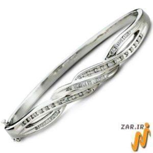 دستبند النگویی طلا سفید با نگین الماس مدل: bdf1054